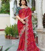 red bandhani print saree