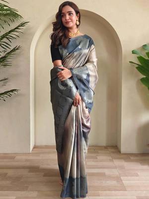 grey silk blend saree with blouse 1
