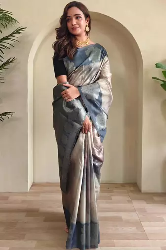 grey silk blend saree with blouse