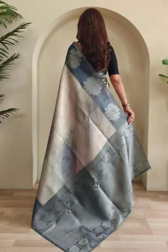 grey silk blend saree with blouse