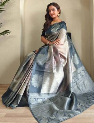 grey silk blend saree with blouse 4