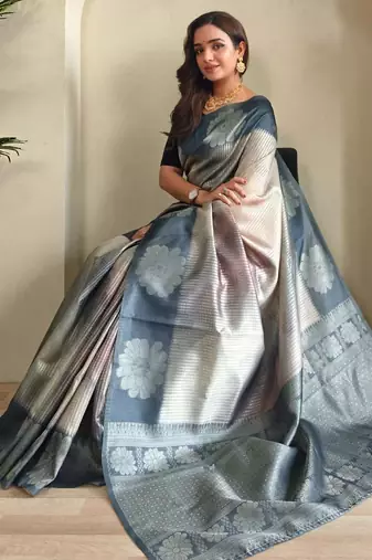 grey silk blend saree with blouse