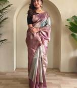 lilac zari weaving silk blend saree with blouse