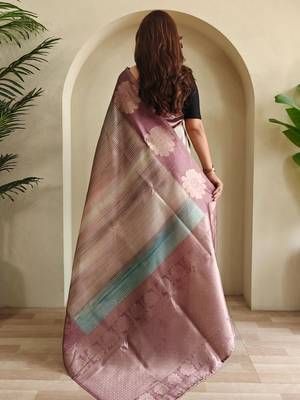 lilac zari weaving silk blend saree with blouse 3