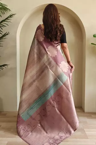 lilac zari weaving silk blend saree with blouse