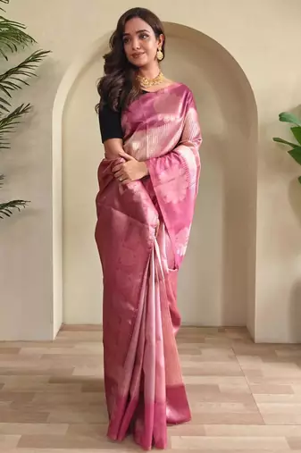 pink silk blend party wear saree with blouse