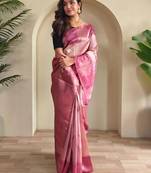 pink silk blend party wear saree with blouse