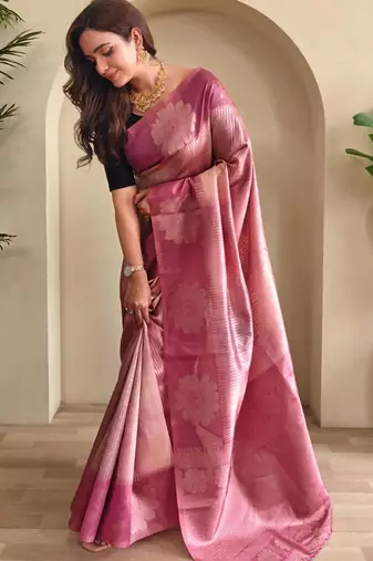 pink silk blend party wear saree with blouse