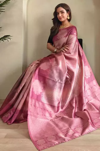pink silk blend party wear saree with blouse
