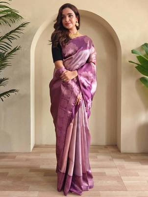 purple zari weaving saree with blouse 1