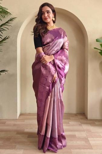 purple zari weaving saree with blouse