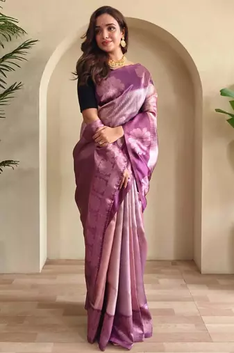 purple zari weaving saree with blouse