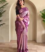 purple zari weaving saree with blouse