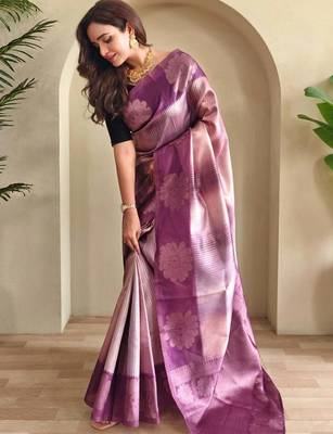 purple zari weaving saree with blouse 2