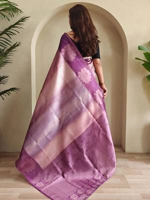 purple zari weaving saree with blouse 3