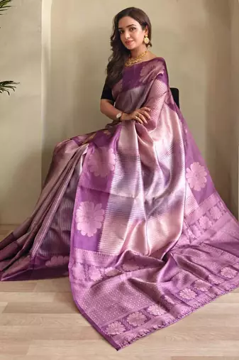 purple zari weaving saree with blouse