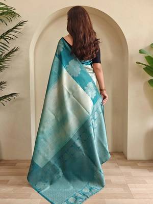 sky blue silk blend weaving saree with blouse 3