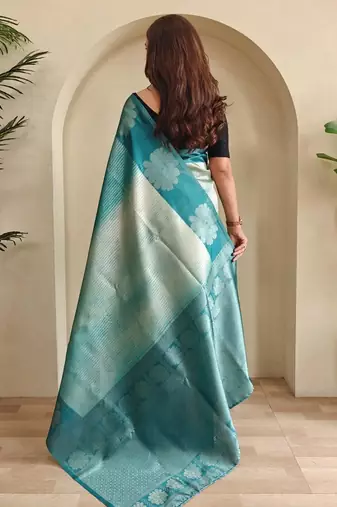 sky blue silk blend weaving saree with blouse