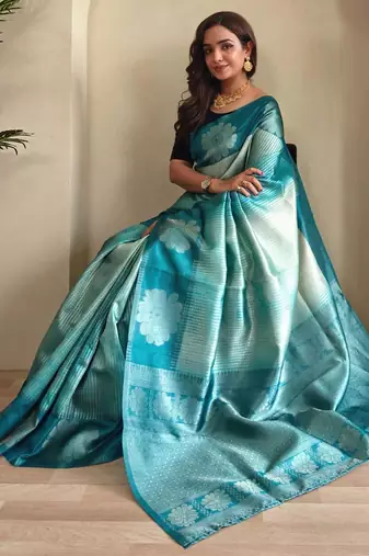 sky blue silk blend weaving saree with blouse