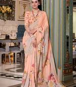 peach georgette floral printed saree with blouse