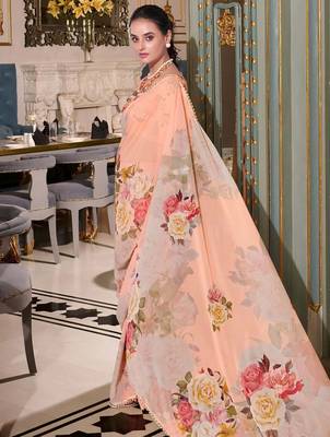 peach georgette floral printed saree with blouse 3