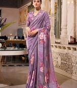 grey floral printed georgette saree with blouse