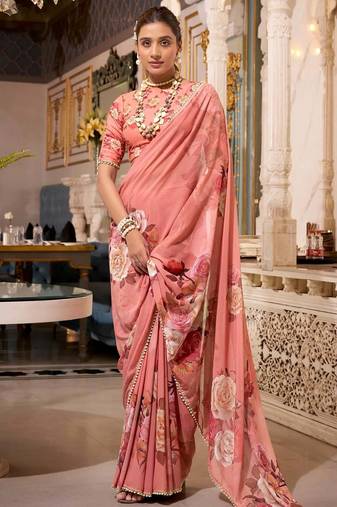 orange georgette printed saree