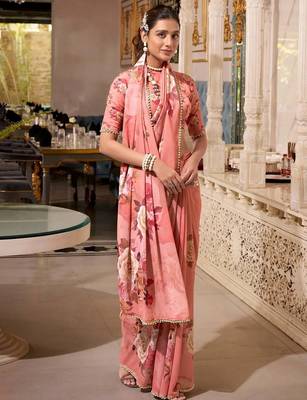 orange georgette printed saree 2