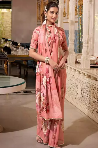 orange georgette printed saree