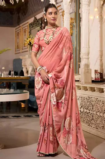orange georgette printed saree