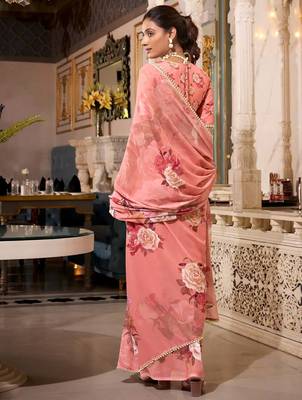 orange georgette printed saree 4