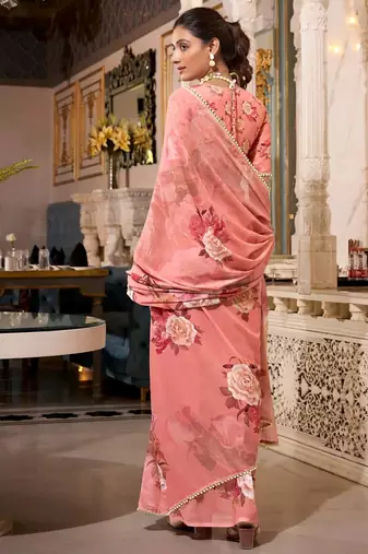 orange georgette printed saree