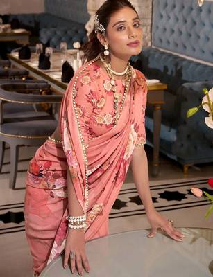 orange georgette printed saree 5