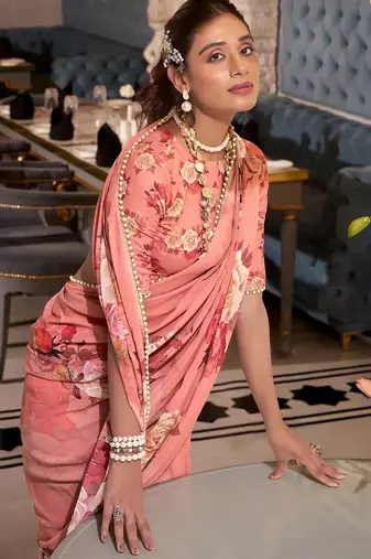 orange georgette printed saree