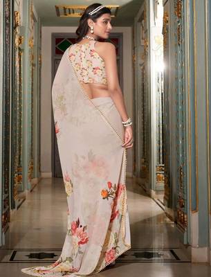 off white floral printed saree with blouse 4