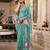 green georgette floral printed saree with blouse