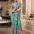 green georgette floral printed saree with blouse