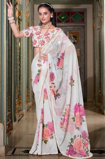 white georgette saree with blouse
