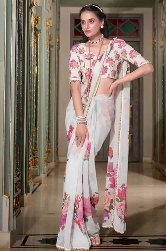 white georgette saree with blouse