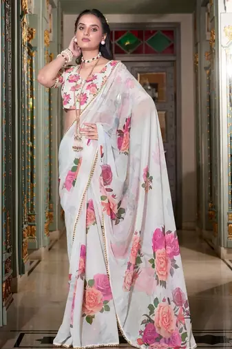 white georgette saree with blouse
