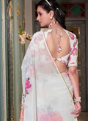 white georgette saree with blouse 4