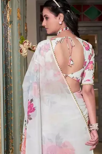 white georgette saree with blouse