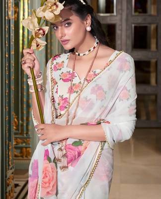white georgette saree with blouse 5