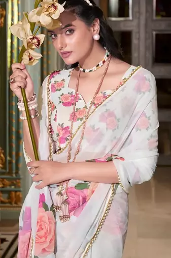 white georgette saree with blouse