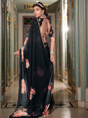 black floral printed saree with blouse 4