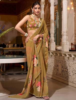 brown georgette saree with blouse 1