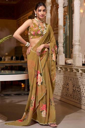 brown georgette saree with blouse