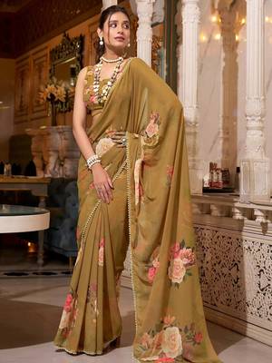 brown georgette saree with blouse 2