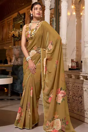 brown georgette saree with blouse