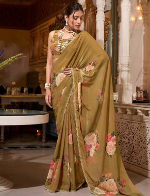 brown georgette saree with blouse 3